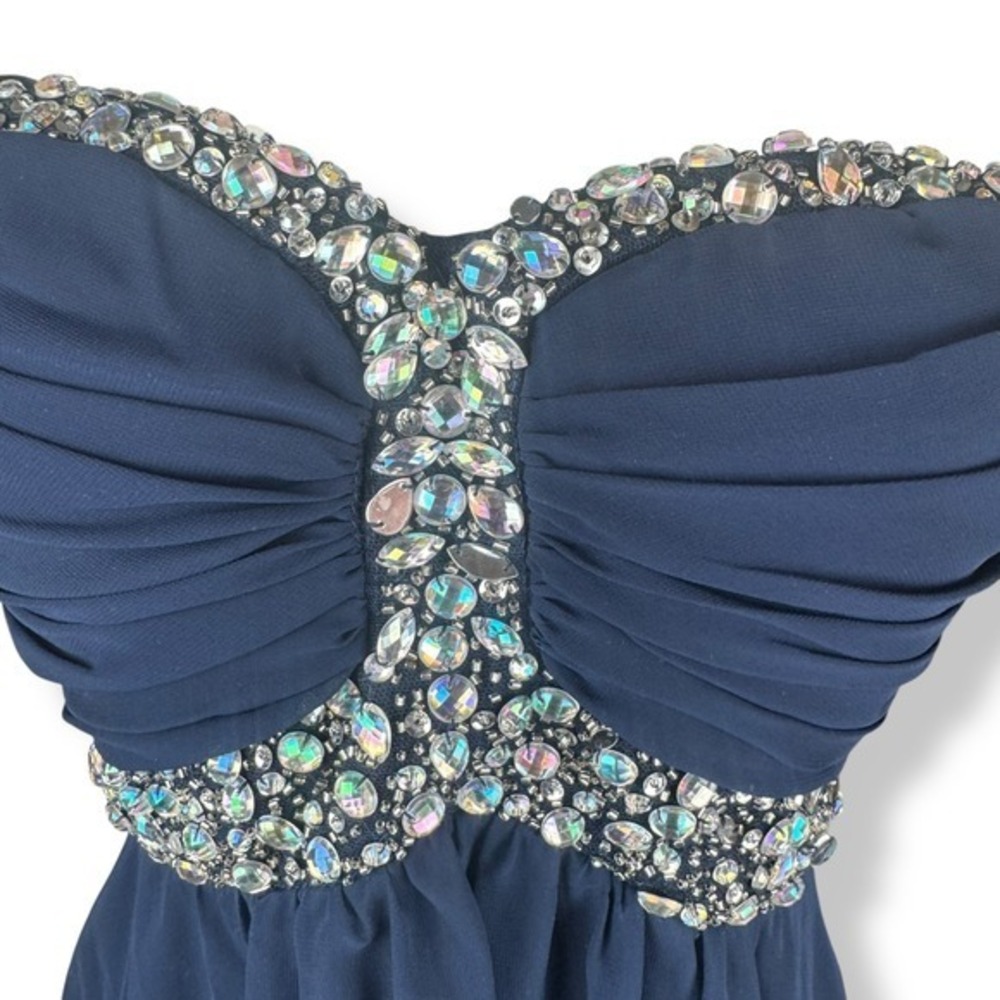 B Darlin Strapless Babydoll Chiffon Dress Juniors Size 9‎ 10 Glam Party Sparkle - Picture 6 of 9